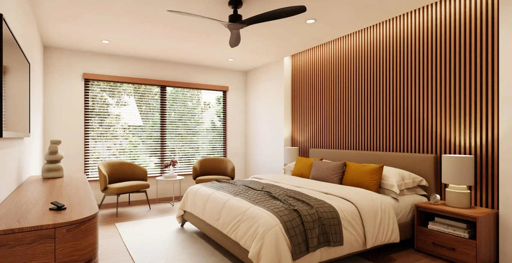 Wood blinds in home library